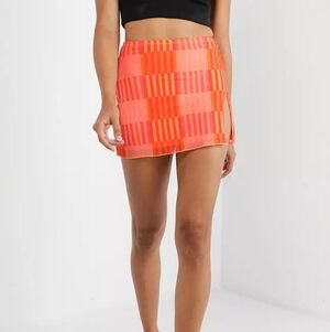 Peppermayo Checked Out Mesh Mini Skirt Womens Size 6 Pink Orange